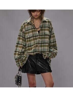 NWT R13 Boyfriend Shirt in Turquoise Plaid Size XS